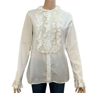 70s VTG Jane Hunter Ruffle Victorian Blouse 4/6 Button Down Long Sleeve Retro